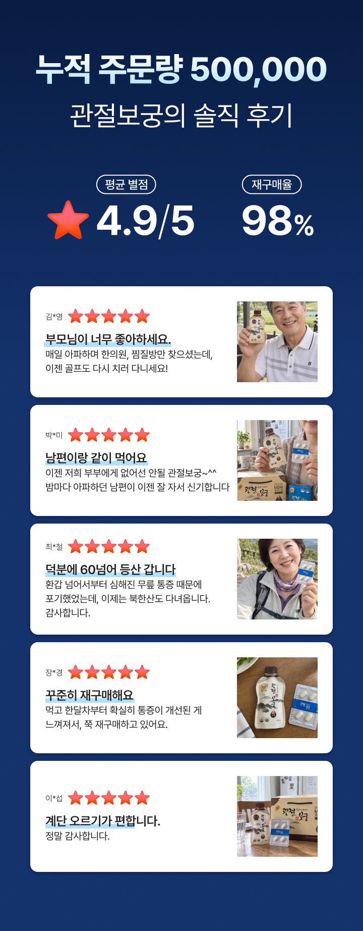 누적 주문량 500,000, 관절보궁의 솔직 후기